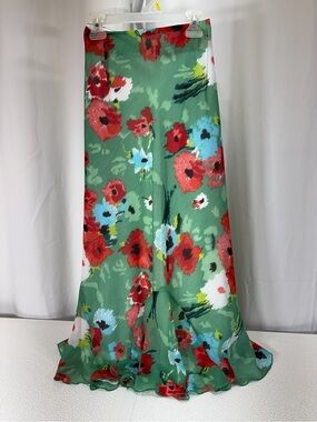 Cato Green Maxi Skirt with Red Floral Motif 3547